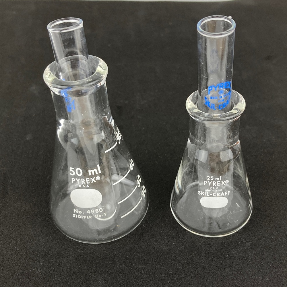 Pyrex Clear Glass Erlenmeyer Flask Pair with Test Tubes 50ml, 25ml